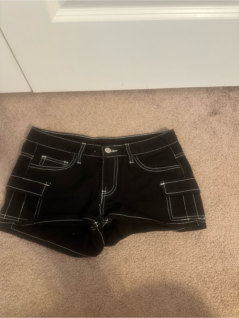 Brandy Melville Black Cargo Shorts with White Stitching